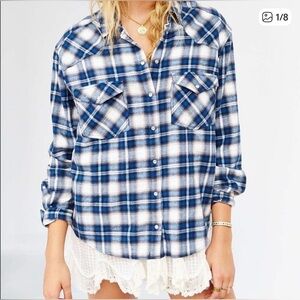 BDG Urban Outfitters Navy and Cream Plaid Shirt